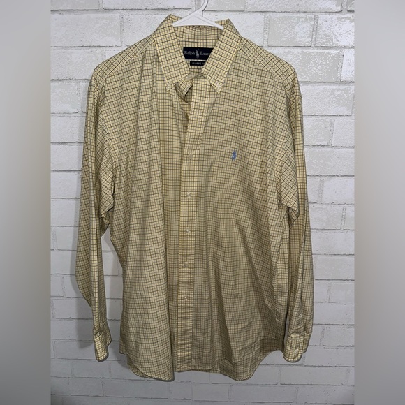 Ralph Lauren Men’s Classic Fit Medium Yellow checkered button down Long Sleeve - Picture 7 of 9